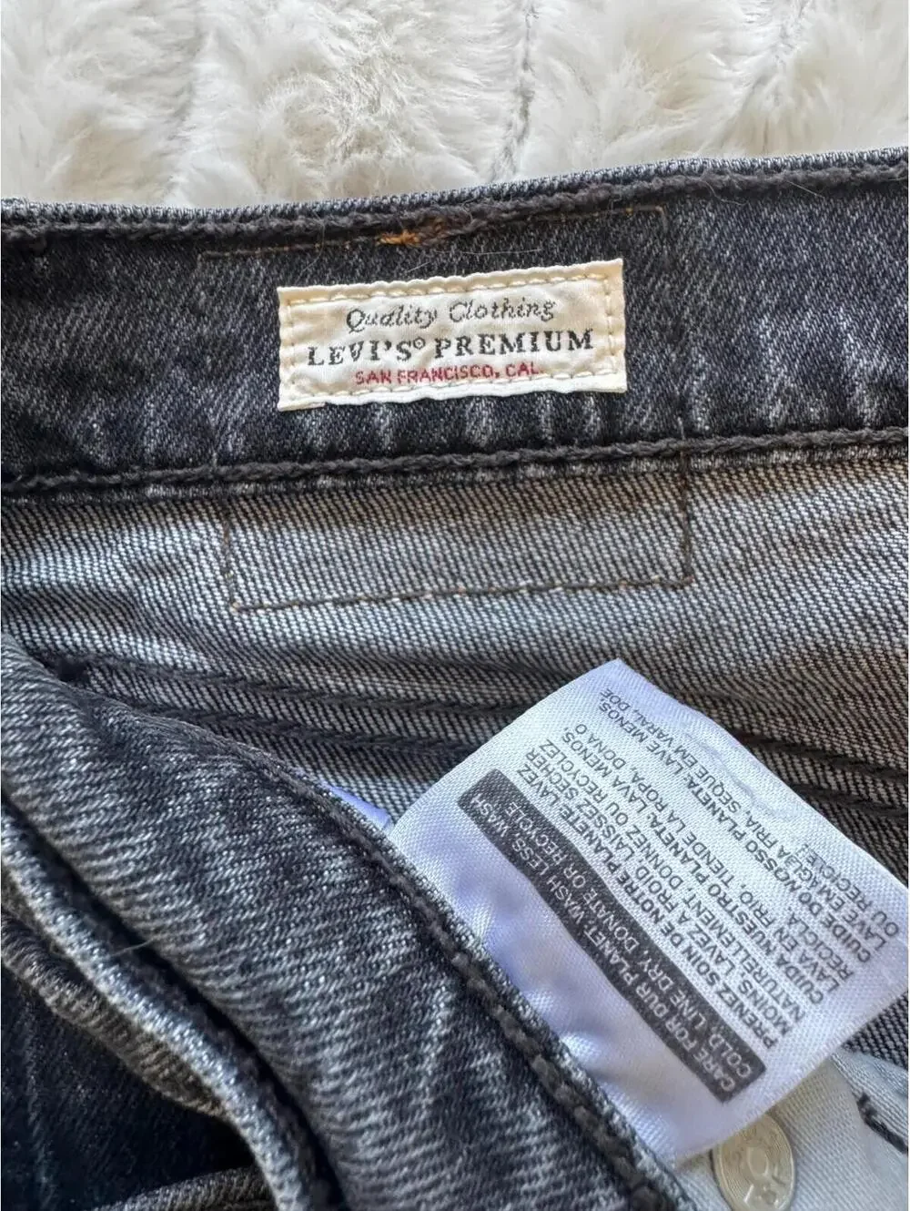 Levi’s Premium 501 Jeans Mens Gray Black Button Fly Straight Leg Cut Off Raw Hem